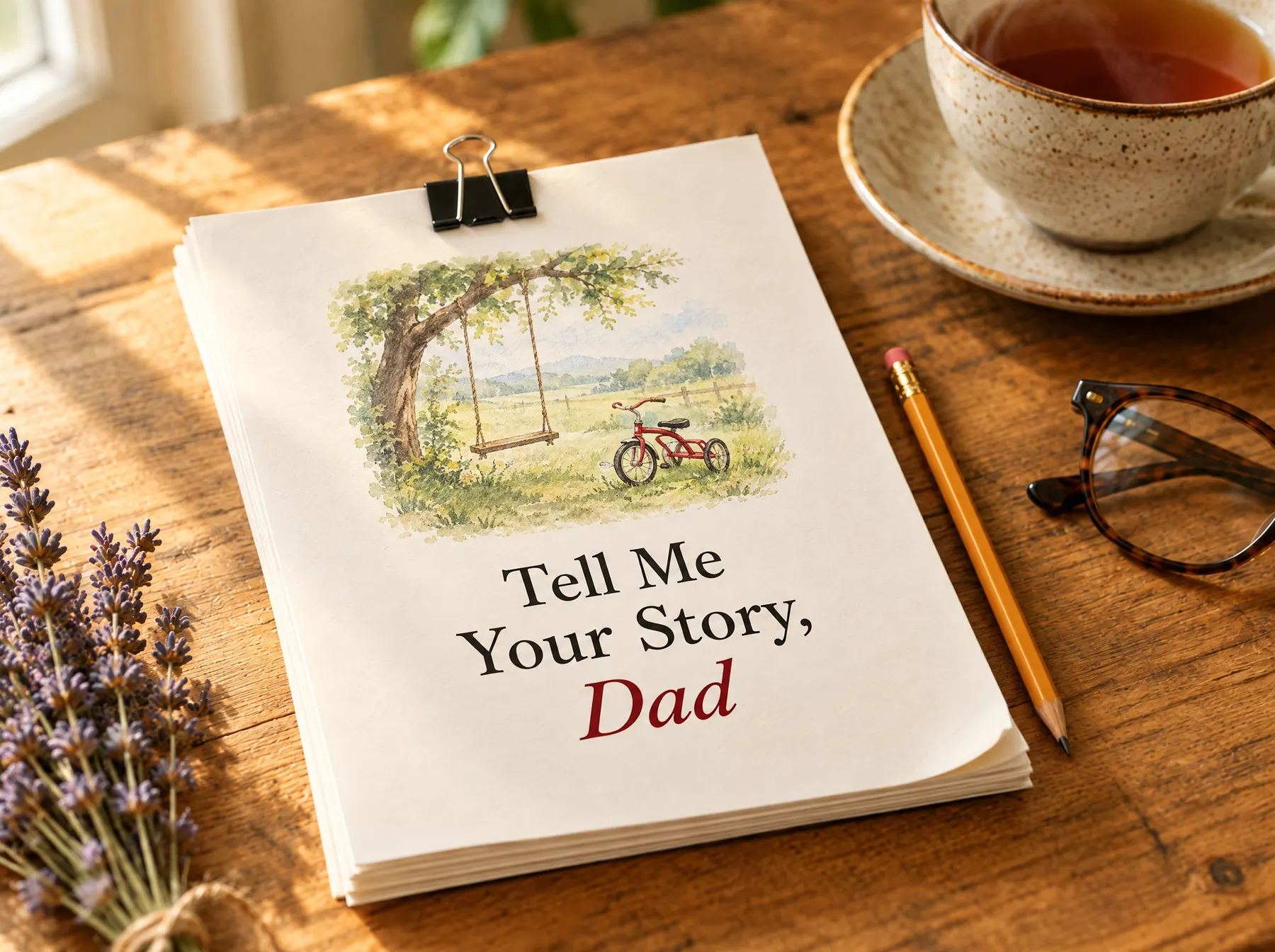 Tell Me Your Story, Dad memory journal on a farmhouse table