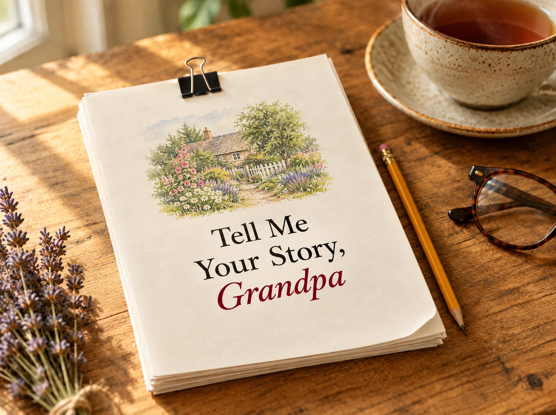 Tell Me Your Story, Grandpa memory journal on a farmhouse table