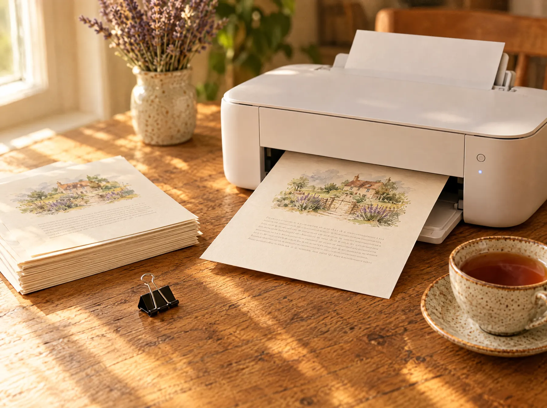 A printed memory journal being bound at home