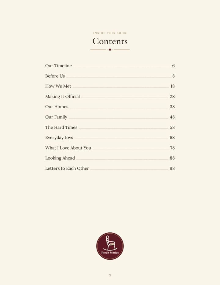 Sample page from Our Story: Contents