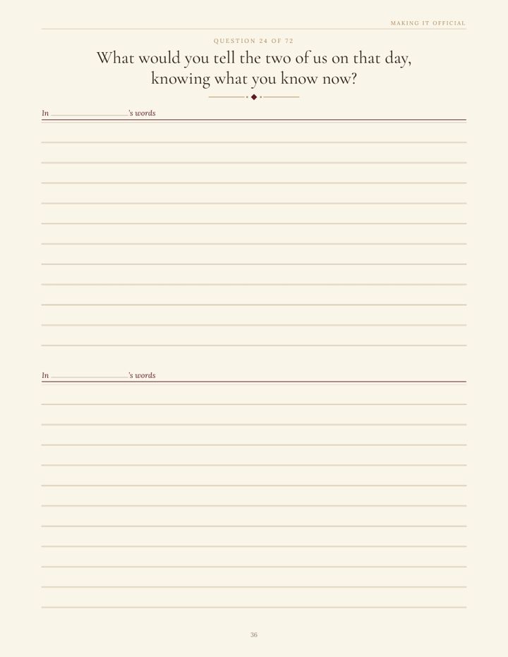 Sample page from Our Story: What would you tell the two of us on that day,